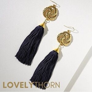 VANESSA MOONEY // ltd ed gold vallleta navy fringe tassel earrings